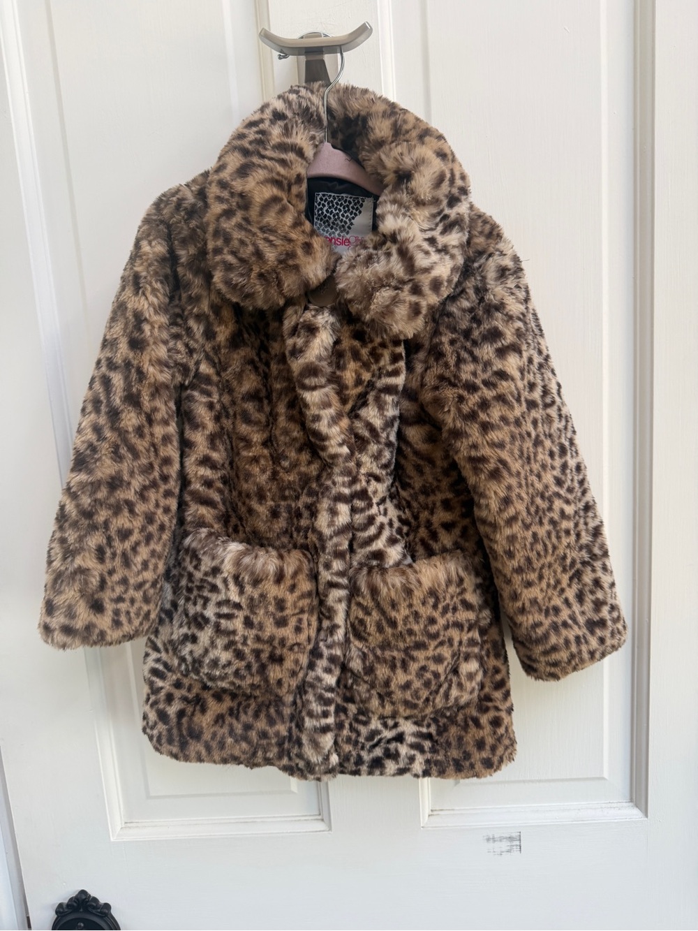 NWOT Kensie Girl 4 Leopard Print Faux Fur Warm Puffer Pea Coat - Brown - Picture 1 of 6